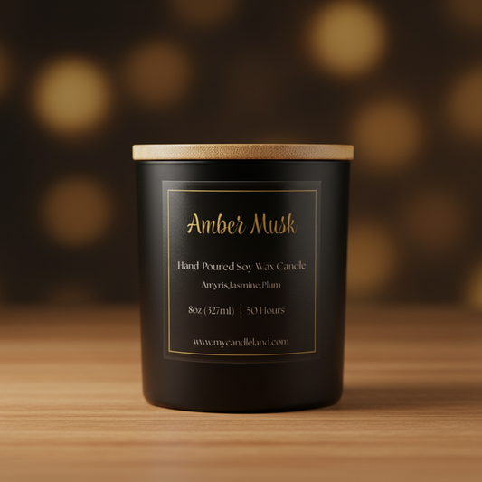 Amber Musk Soy Candle in Black Jar